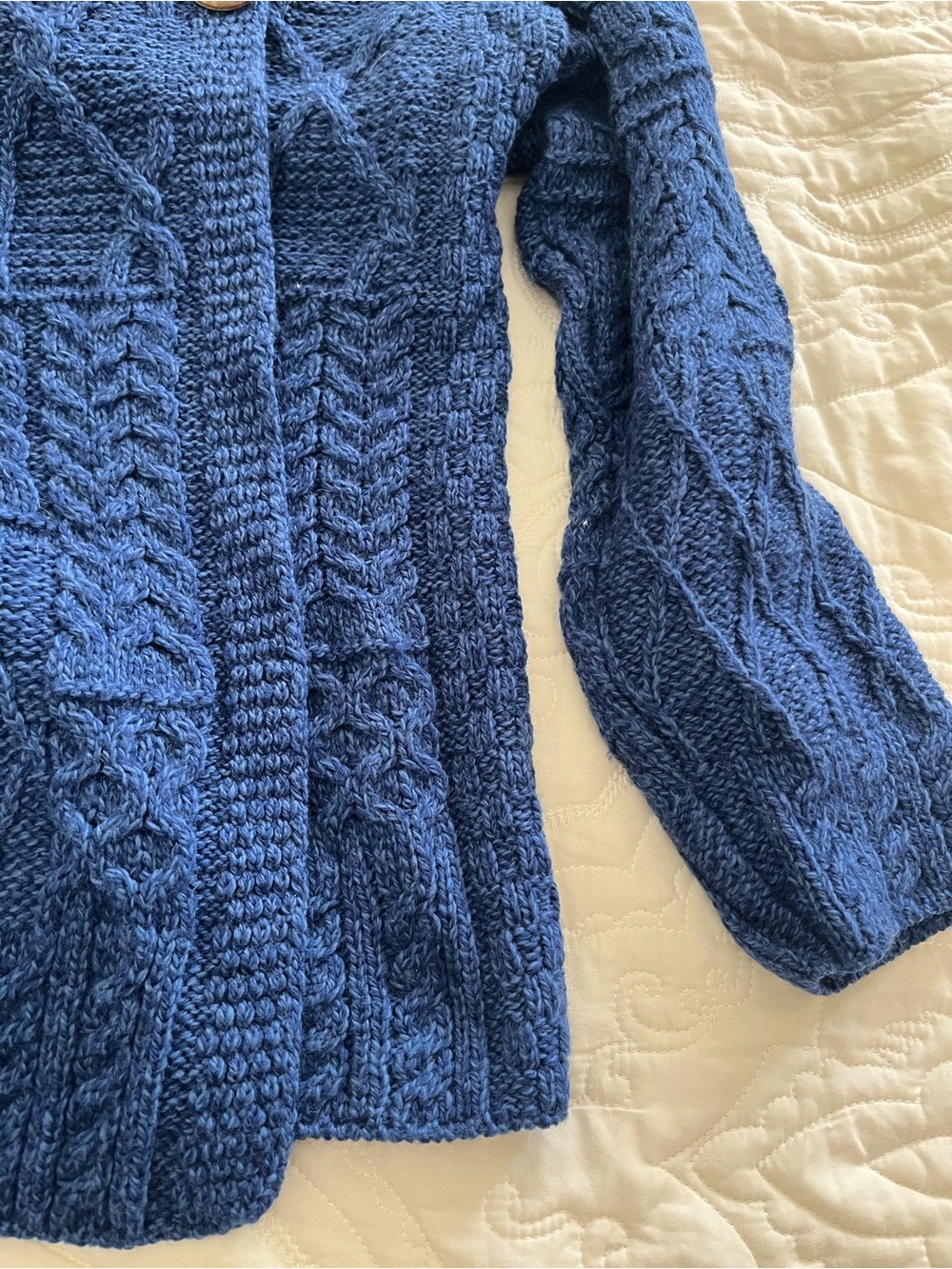 Carraigdonn Cozy Blue Cable-Knit Shawl Collar Cardigan 100% Merino wool M - Picture 5 of 8